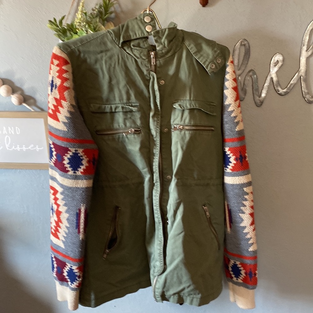 Thread and Supply denim and sweater jacket with hood